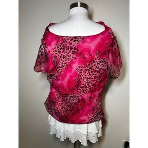 Jessica Taylor Pink Leopard Print 2 Piece Set Blouse Ruffle Skirt Plus Size 2X